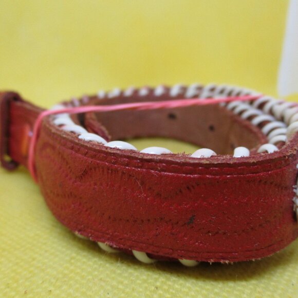Seed Bead Tan Embossed Genuine Leather Belt Gold Tone Buckle Southwestern Belt - Picture 6 of 7
